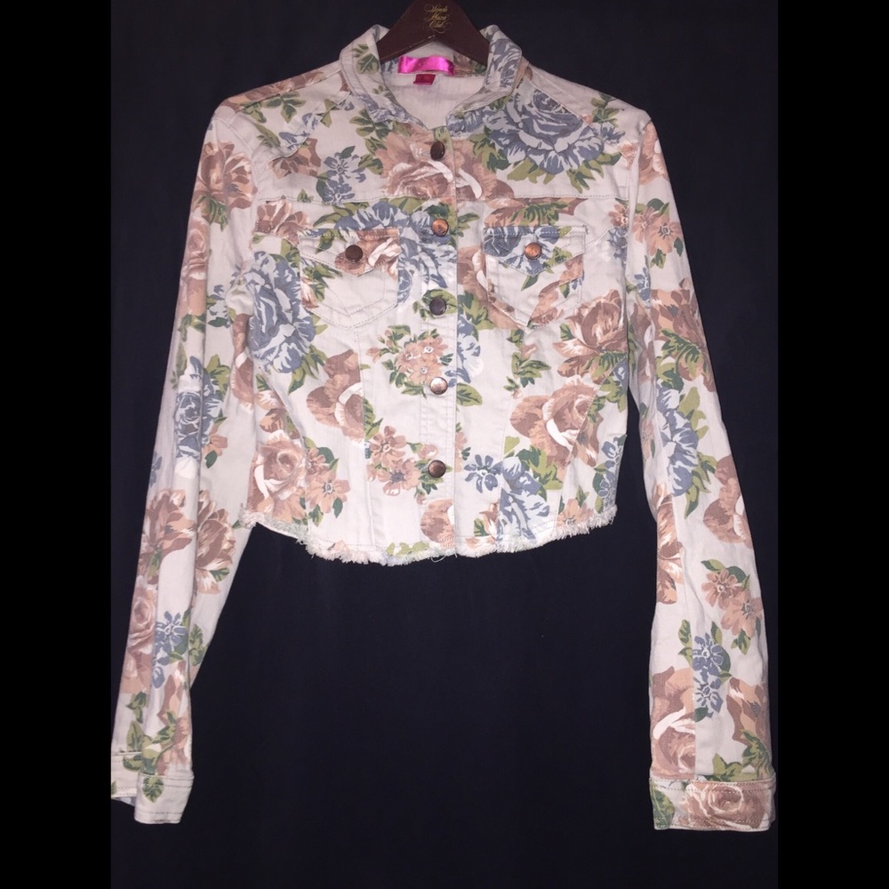 Crop Floral Denim Jacket